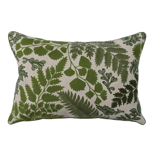 24" x 16" Cotton Embroidered Lumbar Pillow w/ Botanicals, Polyester Fill