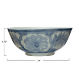 Creative Co-Op | Hand-Painted Stoneware Bowl w/ Design, Blue & White