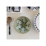 Hand-Painted Stoneware Serving Bowl w/ Design, Green & Brown