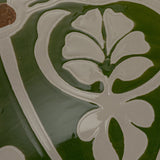 Hand-Painted Stoneware Serving Bowl w/ Design, Green & Brown