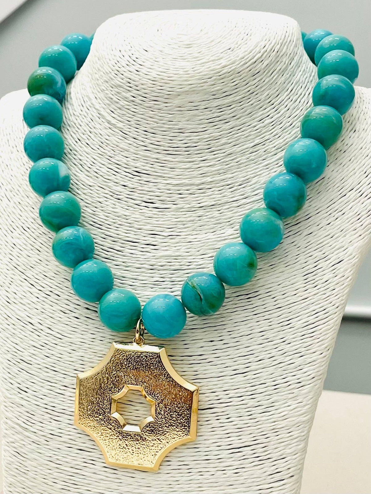 Two Forty Two | CHIC | Pendant on Beaded Necklace - Marbled Turquoise