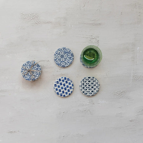 Creative Co-Op | 4" Round Stoneware Pattern Coaster, Set of 4