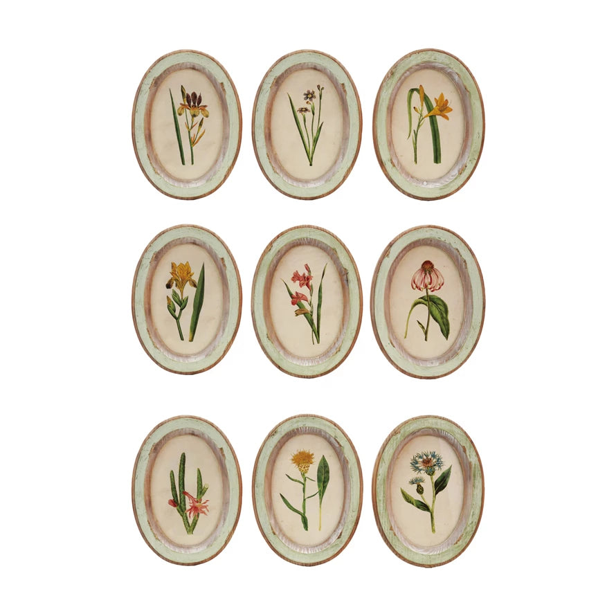 Wood Framed Glass Wall Décor with Flower