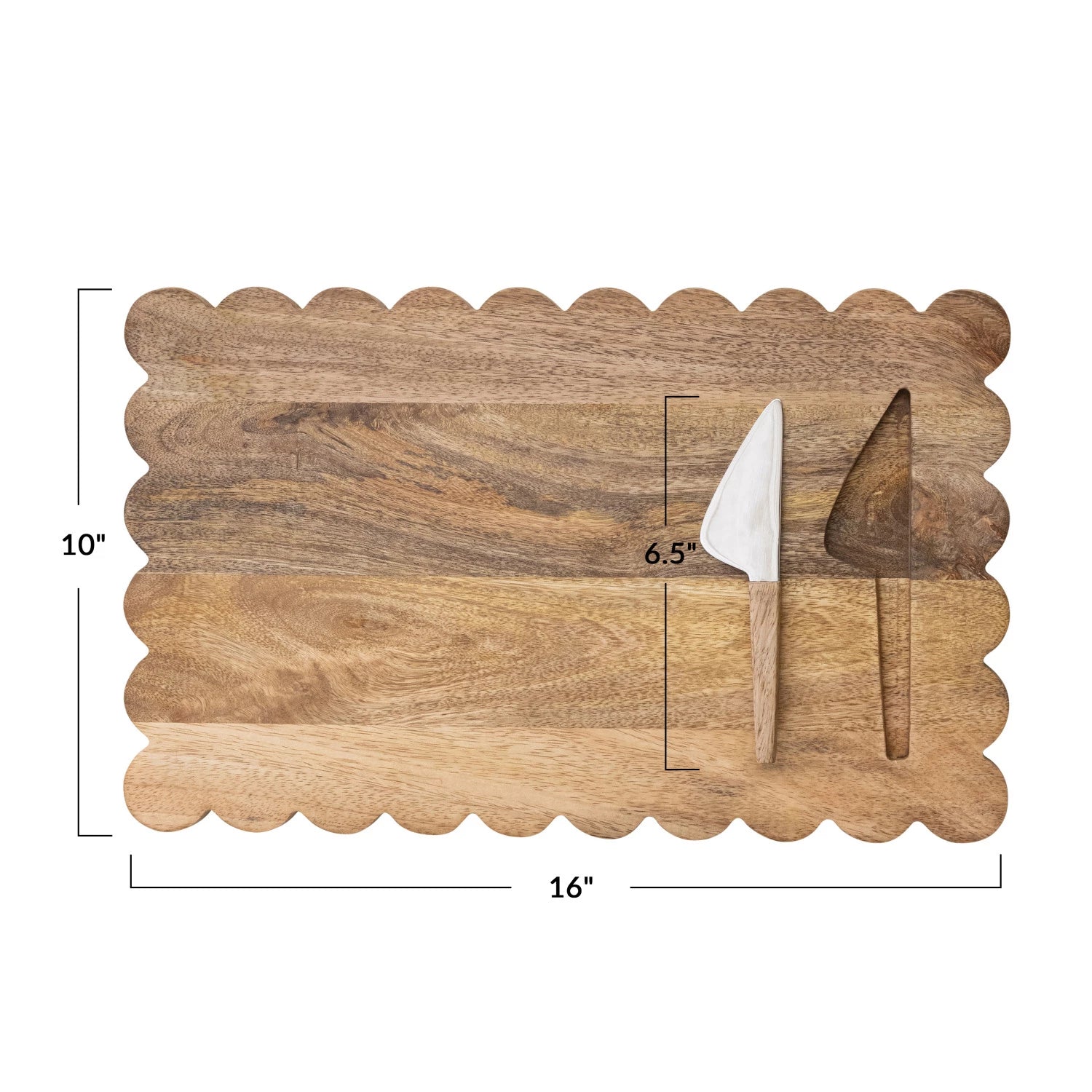 Mango Wood Scalloped Cheese/Serving Board w/ Stainless Steel Cheese Knife