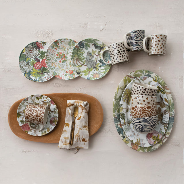 Creative Co-Op | 8 1/2" Round Printed Stoneware Plate with Botanicals