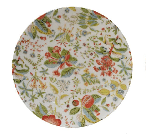 Creative Co-Op | 8 1/2" Round Printed Stoneware Plate with Botanicals