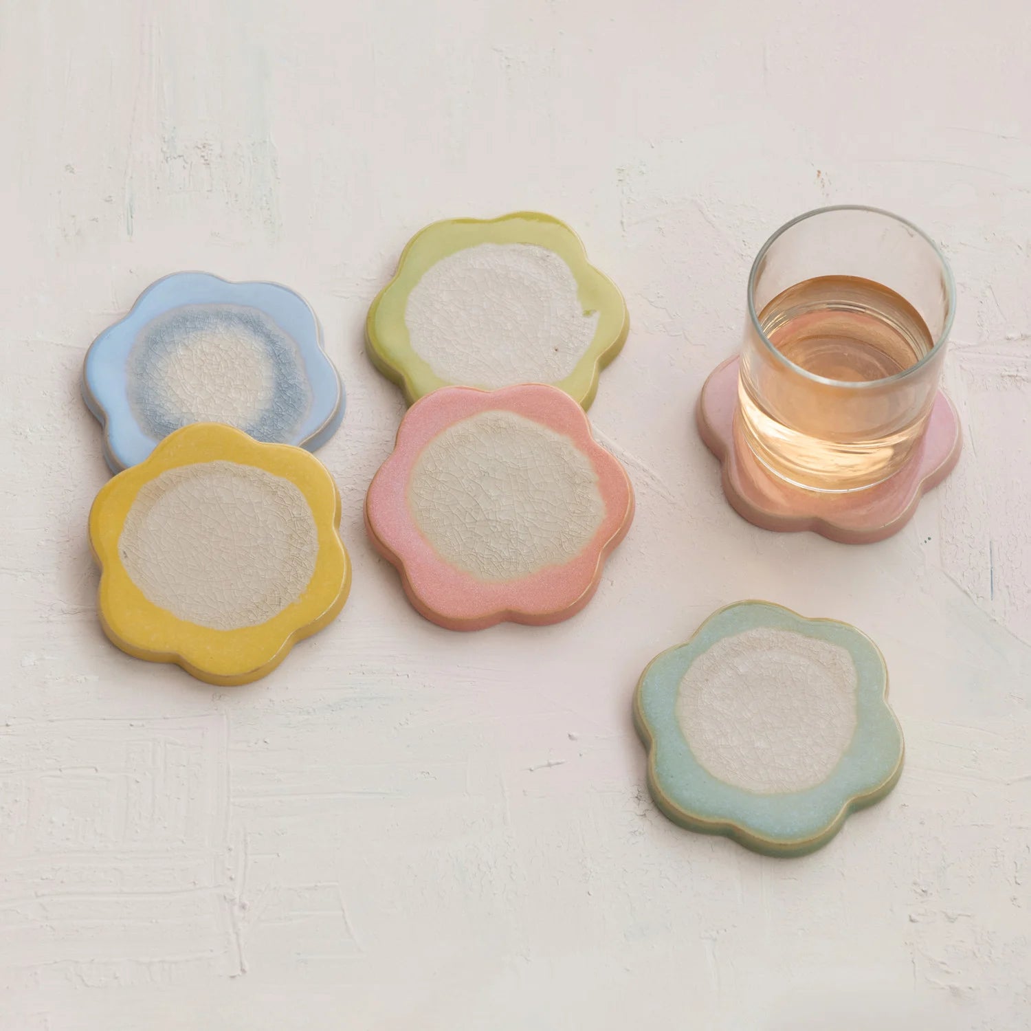 Creative Co-Op | Stoneware Crackle Glaze Flower Shaped Trivet