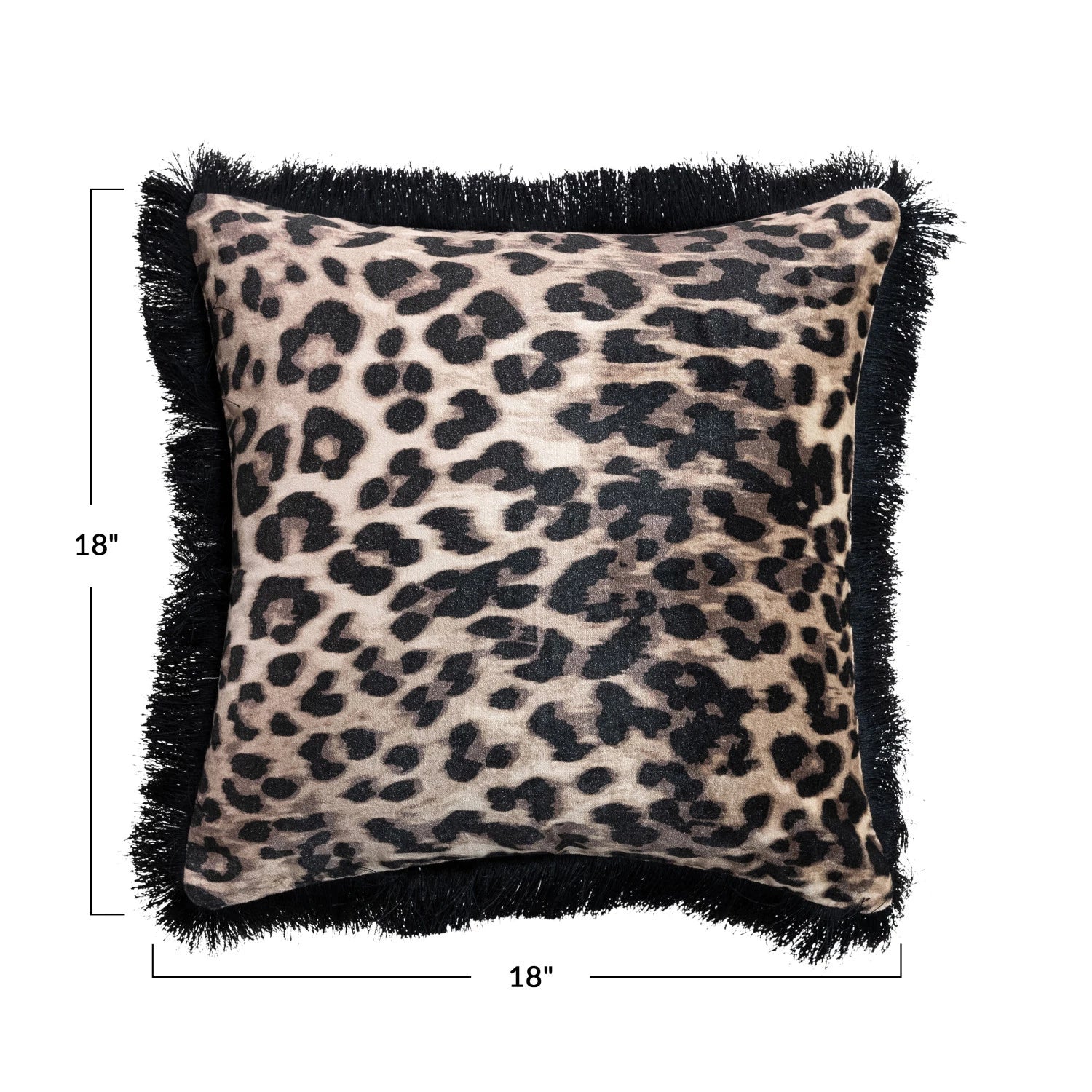 Cotton Velvet Printed Pillow w/ Leopard Print & Fringe