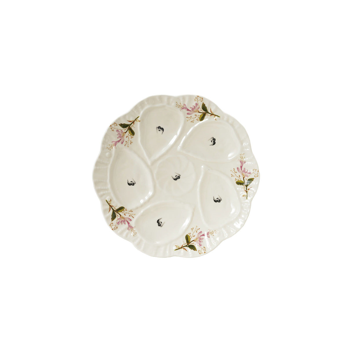 Creative Co-Op | Stoneware Vintage Reproduction Scalloped Oyster Plate w/ Flowers