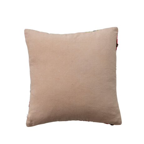 Creative Co-Op | 18" Square Fabric Pillow with Flowers Embroidery & Cotton Back