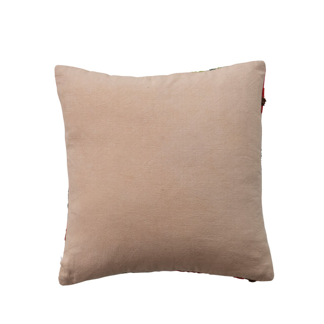 Creative Co-Op | 18" Square Fabric Pillow with Flowers Embroidery & Cotton Back
