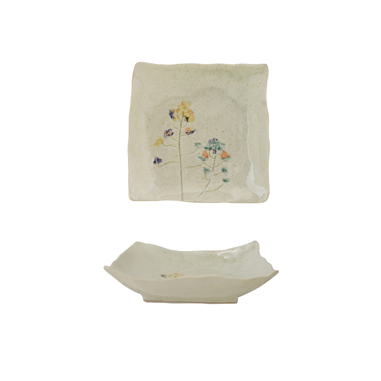 Creative Co-Op | Hand-Painted Stoneware Organic Shaped Plate with Flowers