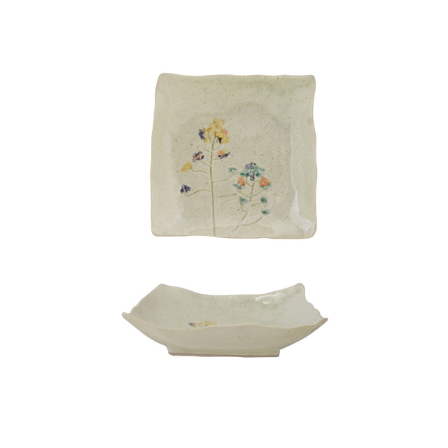 Creative Co-Op | Hand-Painted Stoneware Organic Shaped Plate with Flowers