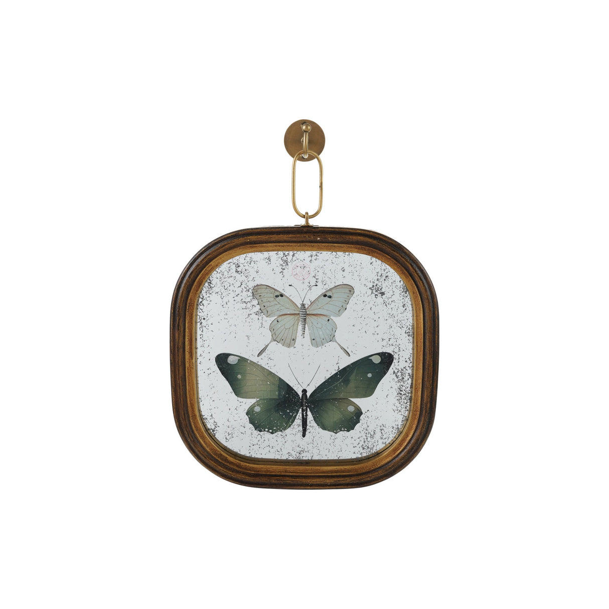 Creative Co-Op | Square Wood Framed Antique Mirror Wall Decor with Butterflies & Metal Wall Hook