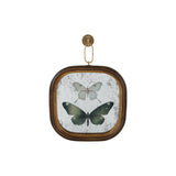 Creative Co-Op | Square Wood Framed Antique Mirror Wall Decor with Butterflies & Metal Wall Hook