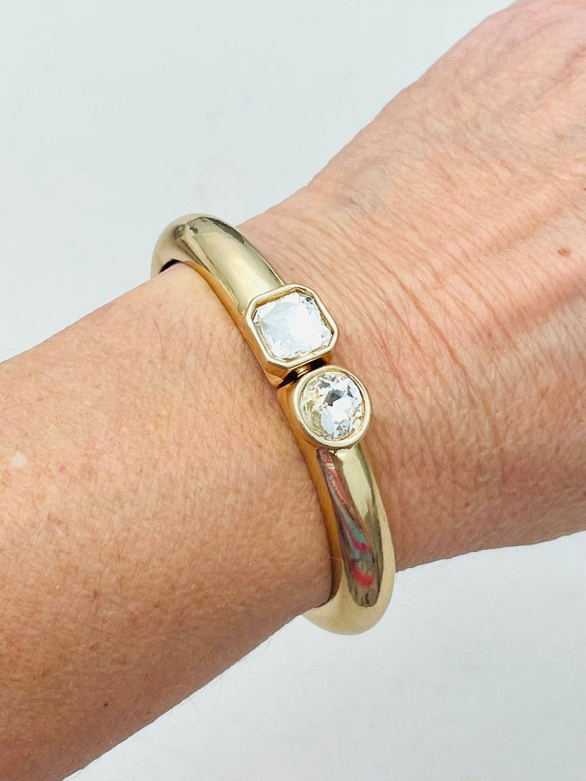 Two Forty Two | CHIC | Simple Elegance Hinged Bracelet - Matte Gold/Clear CZ