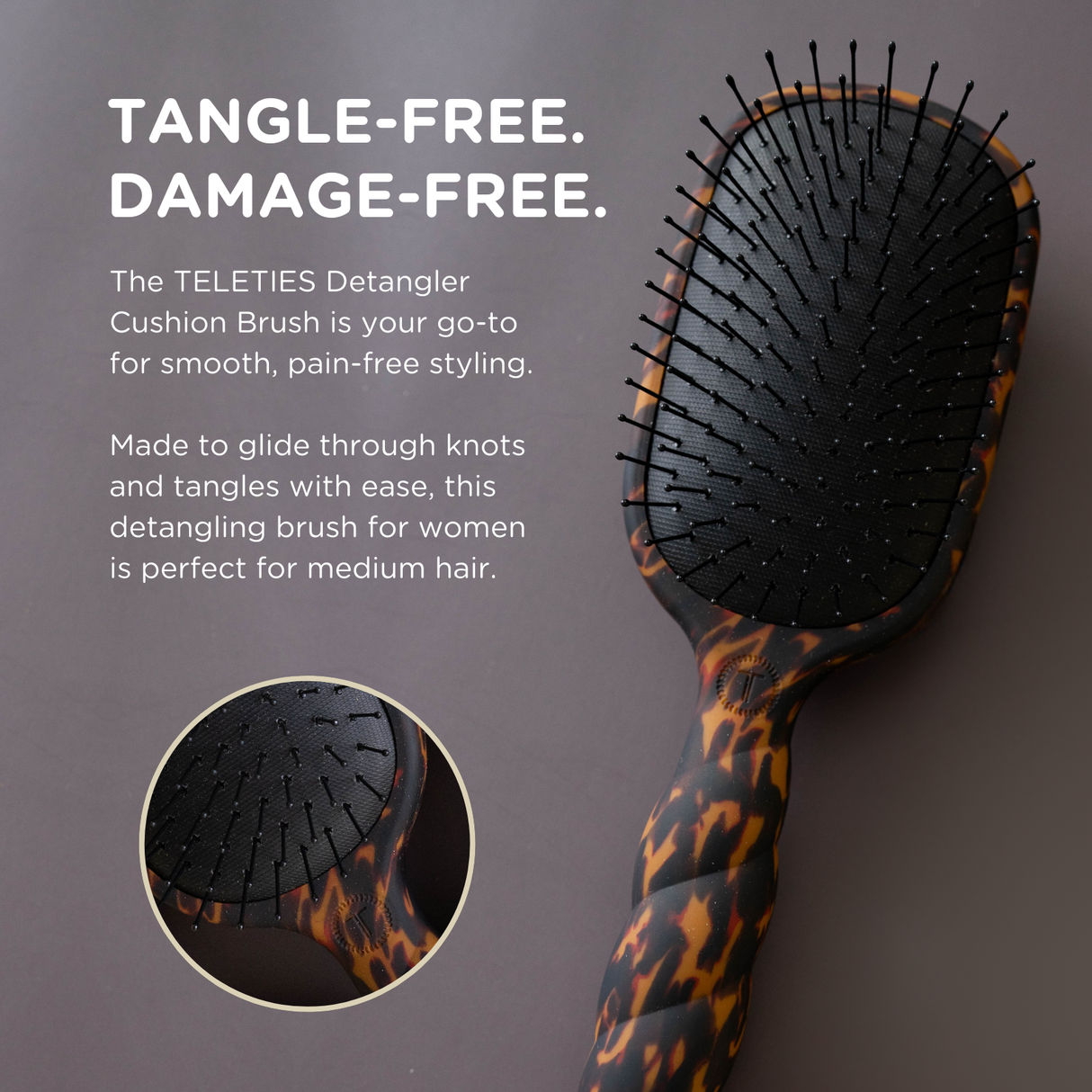 Teleties | Detangler Hair Brush for Medium Hair - Tortoise