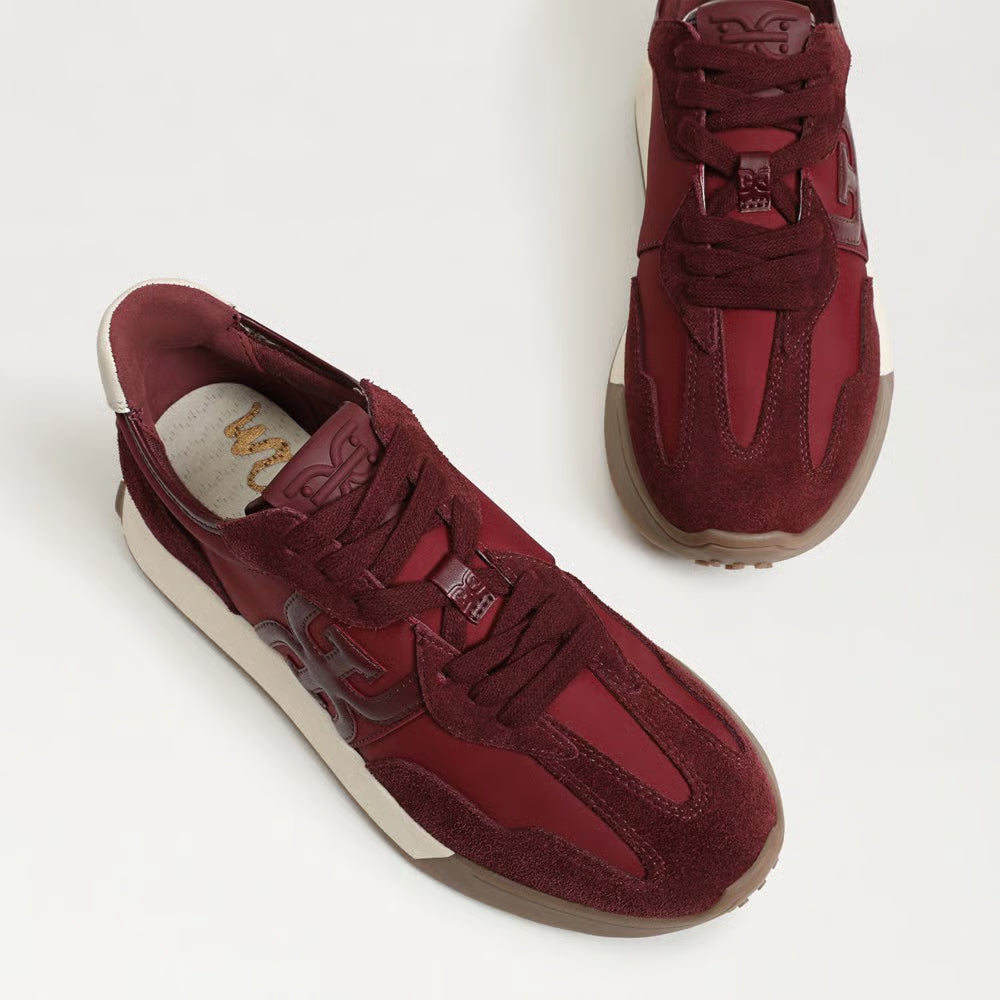 Sam Edelman | Langley Lace Up Sneaker in French Burgundy Nylon/Suede