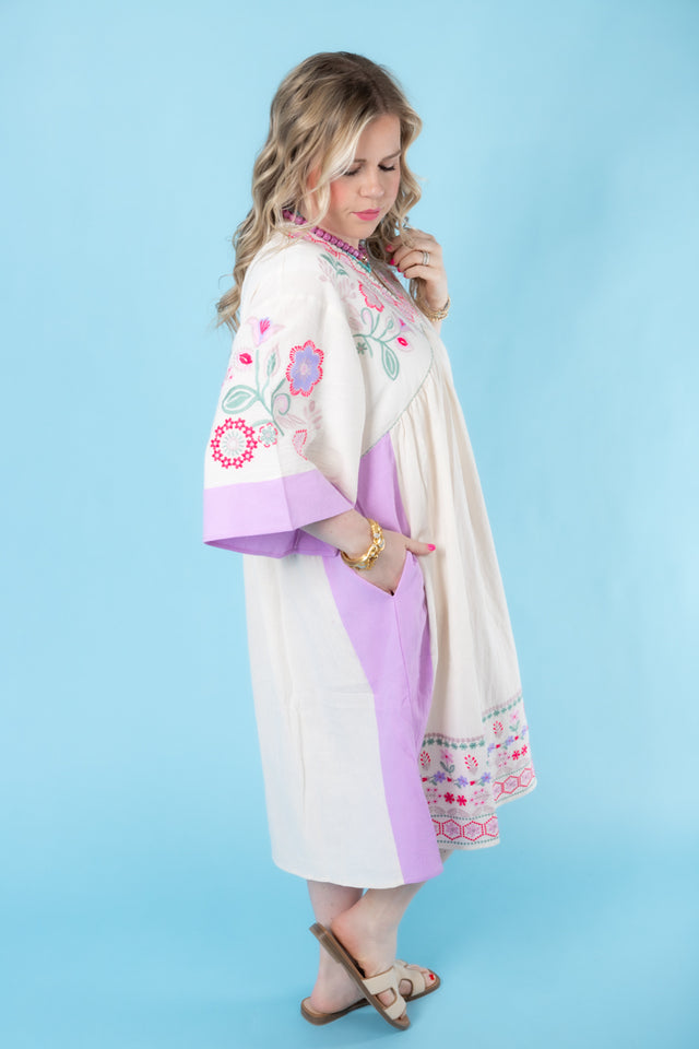 Embroidered Linen Maxi Woven Dress
