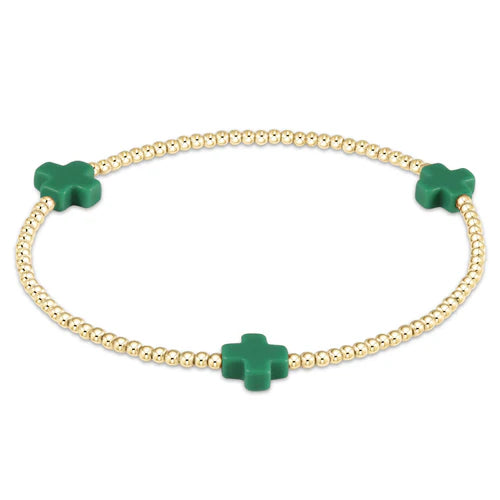 Enewton | Signature Cross Gold Pattern 2mm Bead Bracelet - Emerald