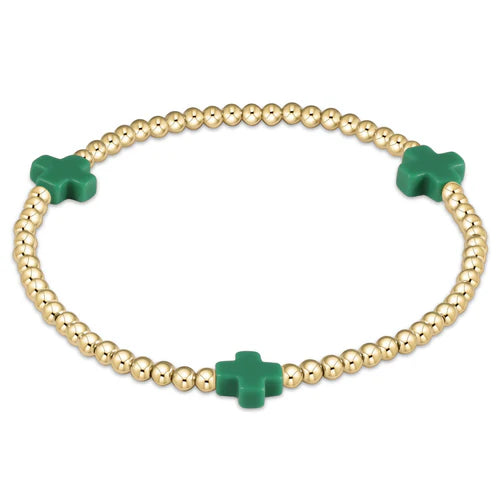 Enewton | Signature Cross Gold Pattern 3mm Bead Bracelet - Emerald