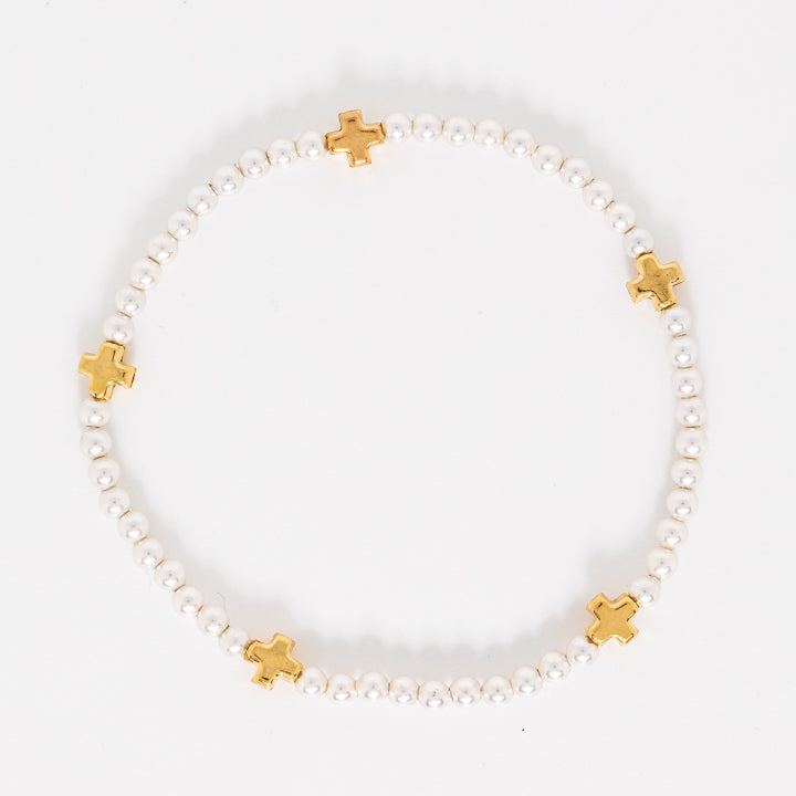 Enewton | Signature Cross Small Pearl Pattern 3mm Bead Bracelet - Gold