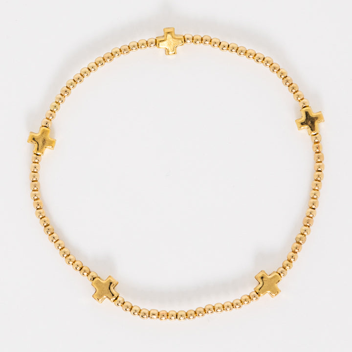 Enewton | Signature Cross Small Gold Pattern 2mm Bead Bracelet - Gold