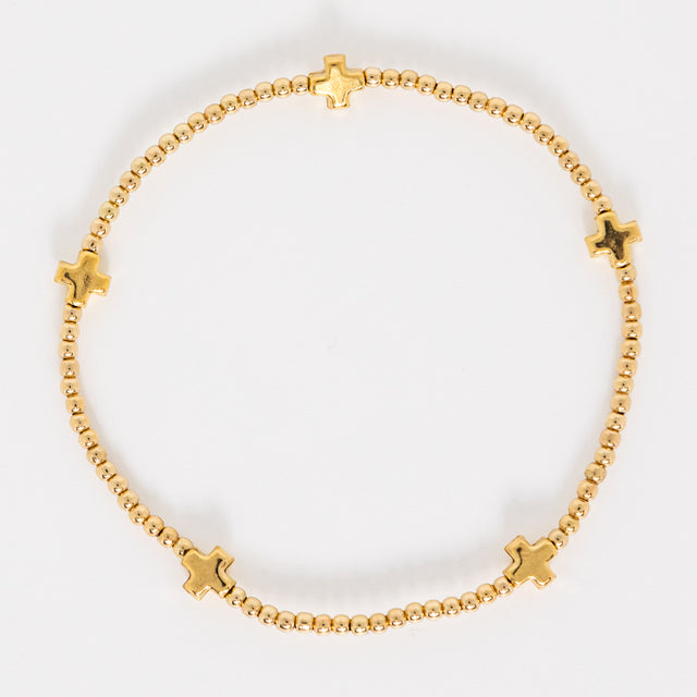 Enewton | Signature Cross Small Gold Pattern 2mm Bead Bracelet - Gold