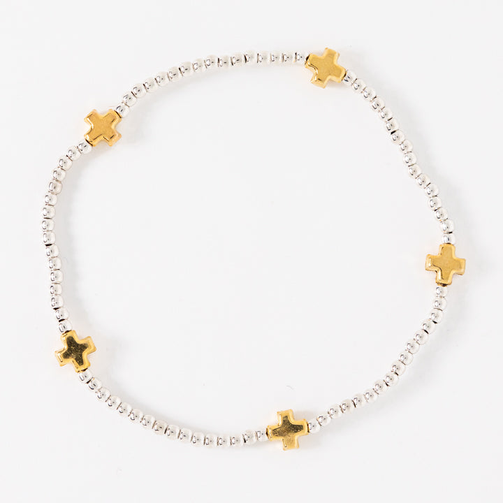 Enewton | Signature Cross Small Sterling Mixed Metal Pattern 2mm Bead Bracelet - Gold