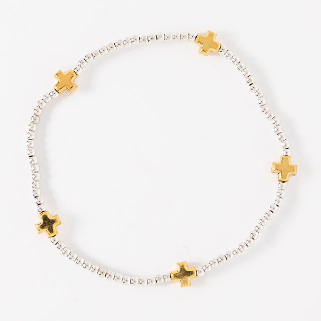 Enewton | Signature Cross Small Sterling Mixed Metal Pattern 2mm Bead Bracelet - Gold