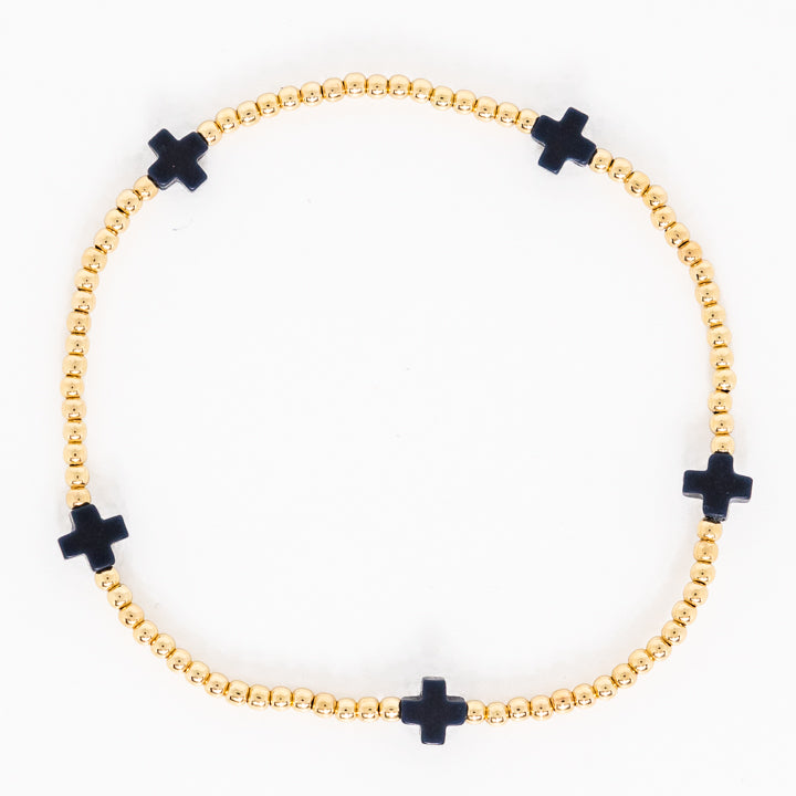 Enewton | Signature Cross Small Gold Pattern 2mm Bead Bracelet - Navy