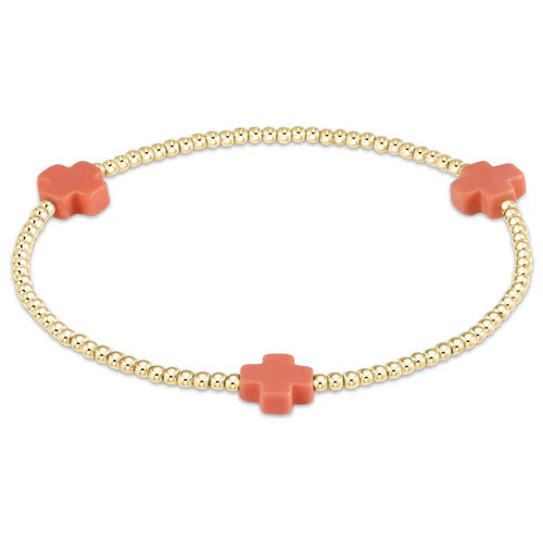 Enewton | Signature Cross Small Gold Pattern 2mm Bead Bracelet - Coral