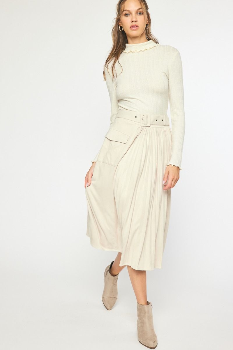 The Isla Suede Pleated Midi Skirt (Final Sale)