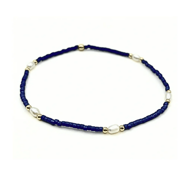 Erin Gray | Game Day Gold-Filled & Natural Rice Pearls Bracelet - Navy