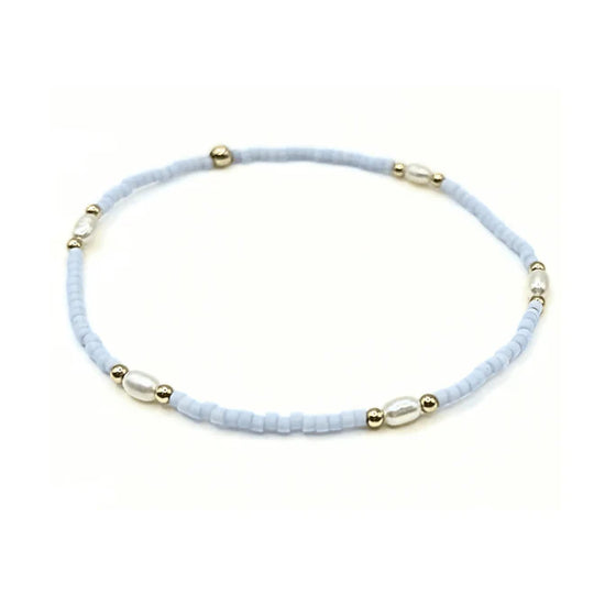 Erin Gray | Game Day Gold-Filled & Natural Rice Pearls Bracelet - Light Blue