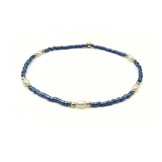 Erin Gray | Game Day Gold-Filled & Natural Rice Pearls Bracelet - Blue