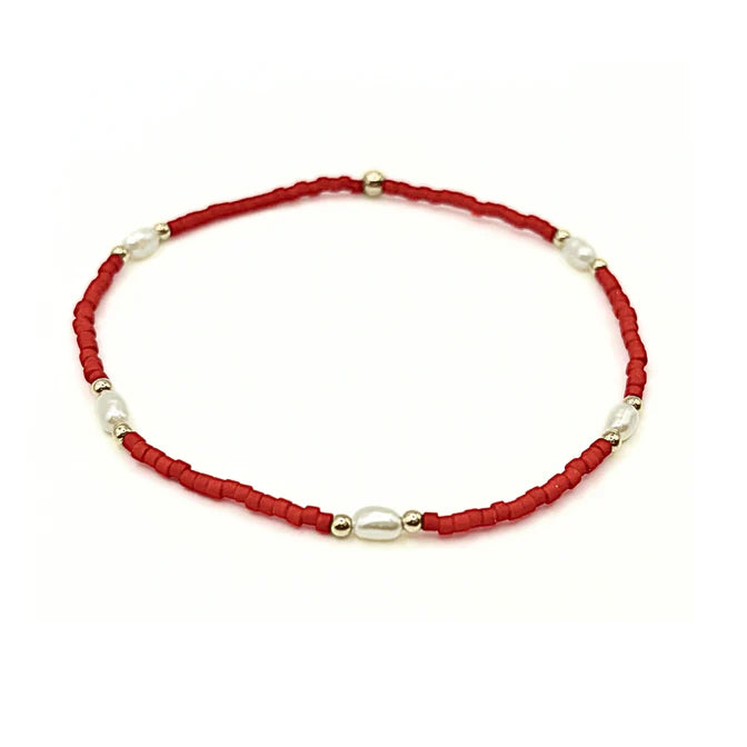 Erin Gray | Game Day Gold-Filled & Natural Rice Pearls Bracelet - Red