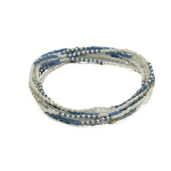 Erin Gray | Maui Beaded 7 Stack Bracelets - Steel Blue, Cotton & Champagne