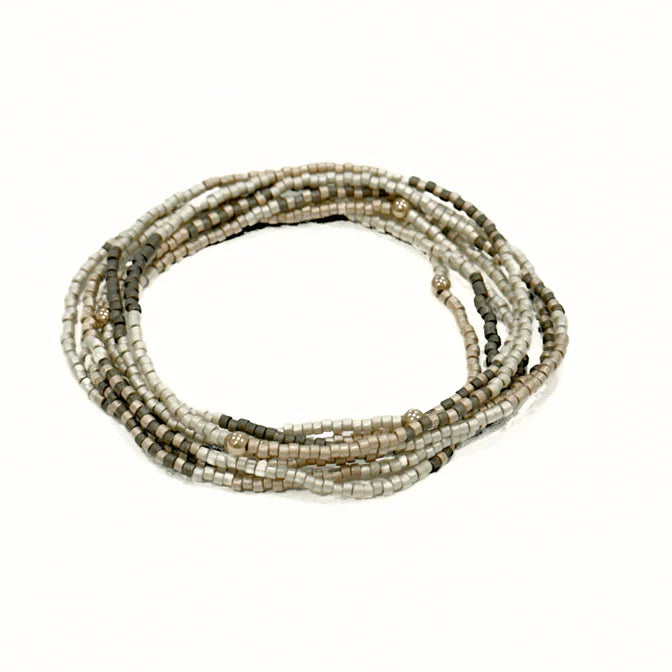 Erin Gray | Maui Beaded 7 Stack Bracelets - Golden, Champagne & Graphite