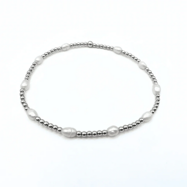 Erin Gray | Petite Patterned Rice Pearl Bracelet with Sterling Silver Beads