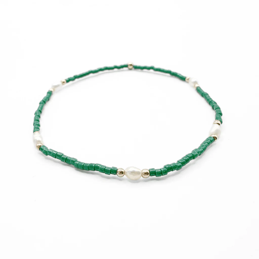 Erin Gray | Game Day Gold-Filled & Natural Rice Pearls Bracelet - Green