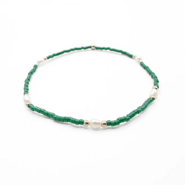 Erin Gray | Game Day Gold-Filled & Natural Rice Pearls Bracelet - Green
