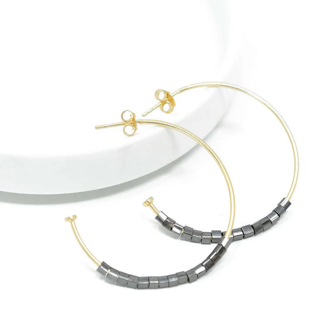 Erin Gray | Hoop No. 22 Square Gunmetal Beads