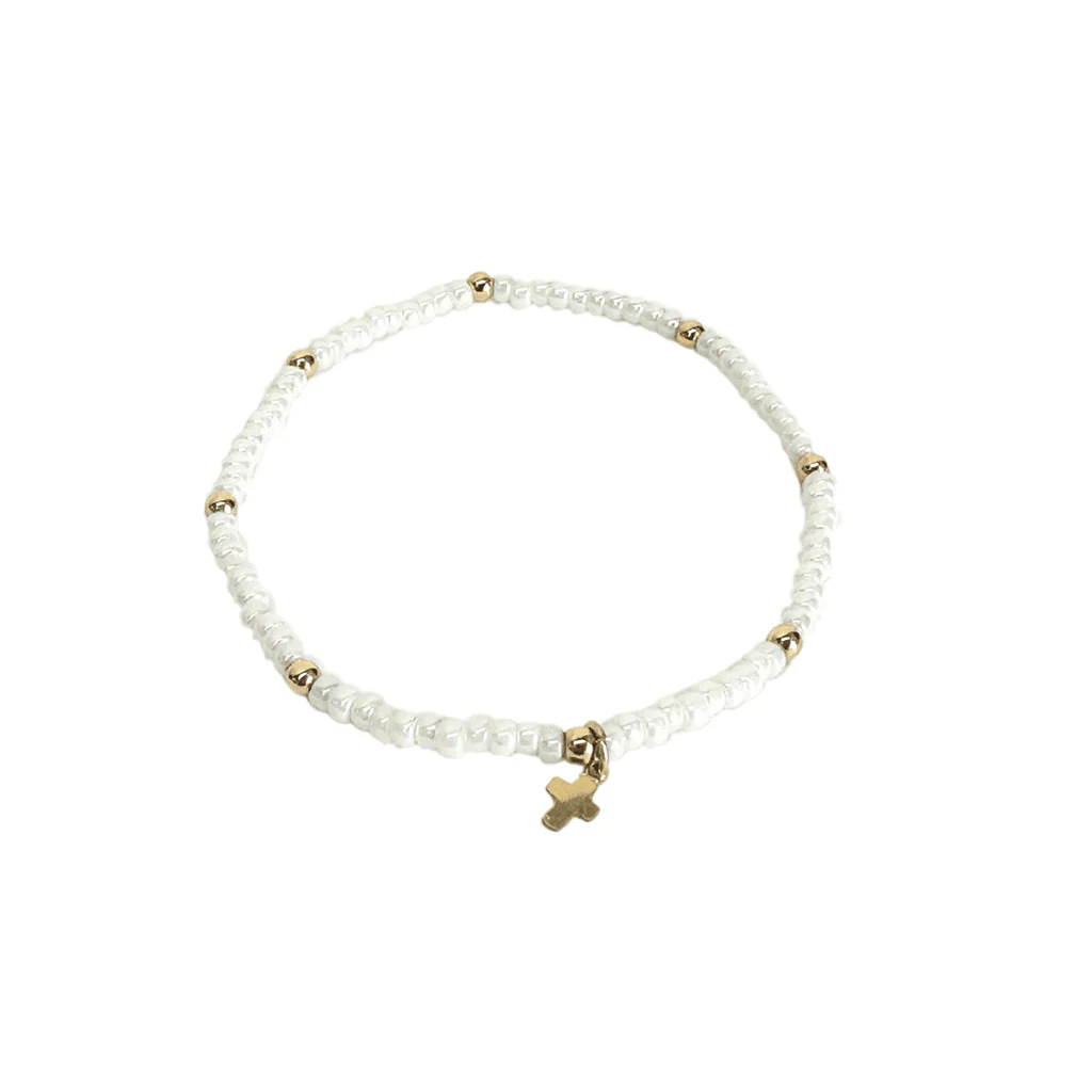 Erin Gray | Luxe Cross Bracelet in Pearl White