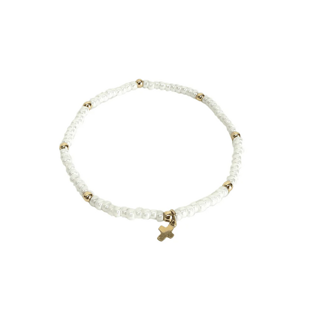 Erin Gray | Luxe Cross Bracelet in Pearl White