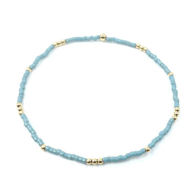 Erin Gray 2MM Newport Pale Turquoise Blue And Gold Filled Bead Bracelet