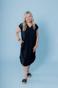 The Textured Round Hem Midi Dress (Final Sale)