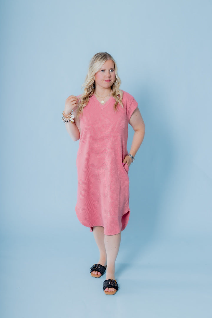 Load image into Gallery viewer, The Textured Round Hem Midi Dress
