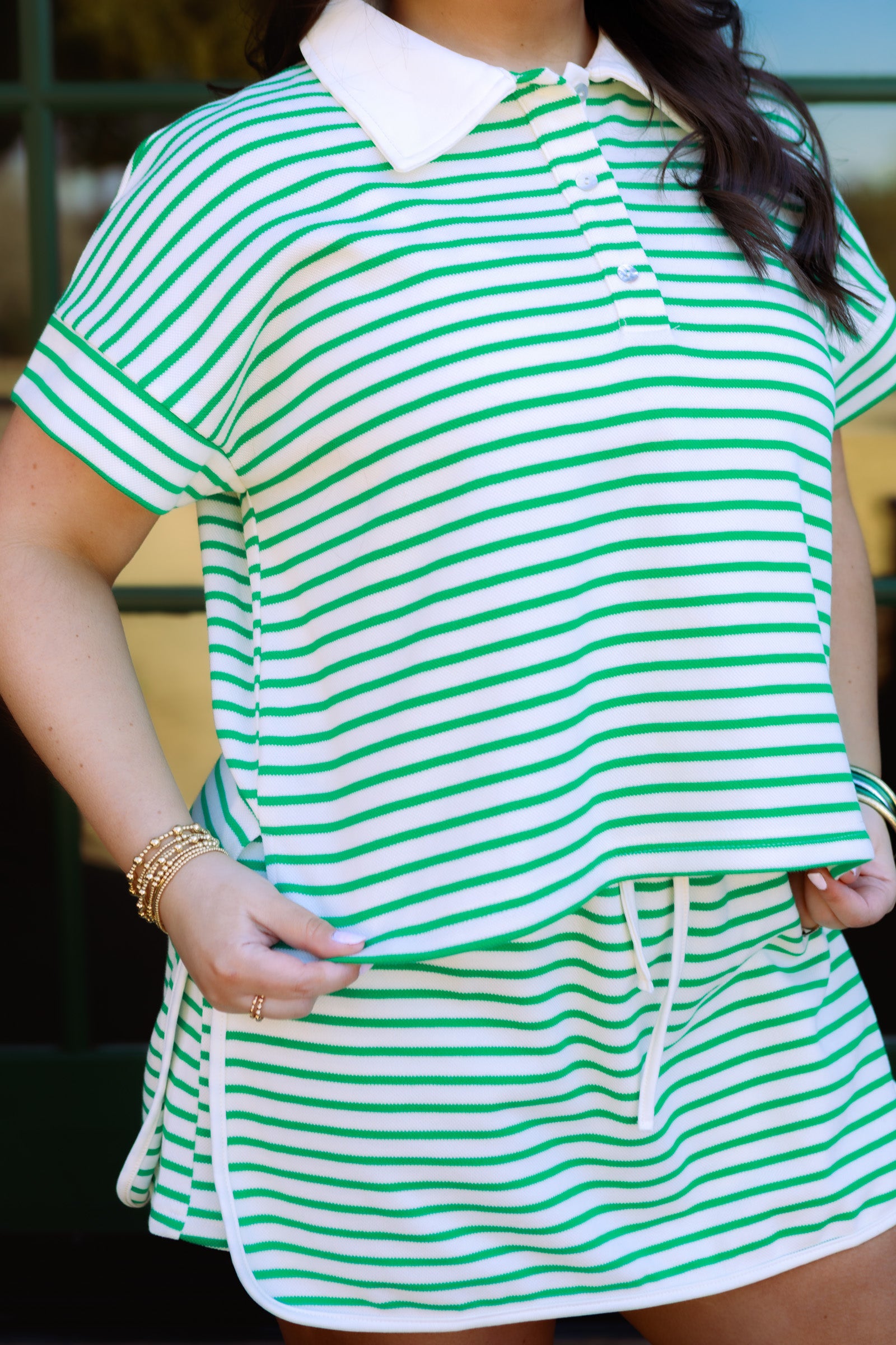 Striped Knit Drawstring Skort Set