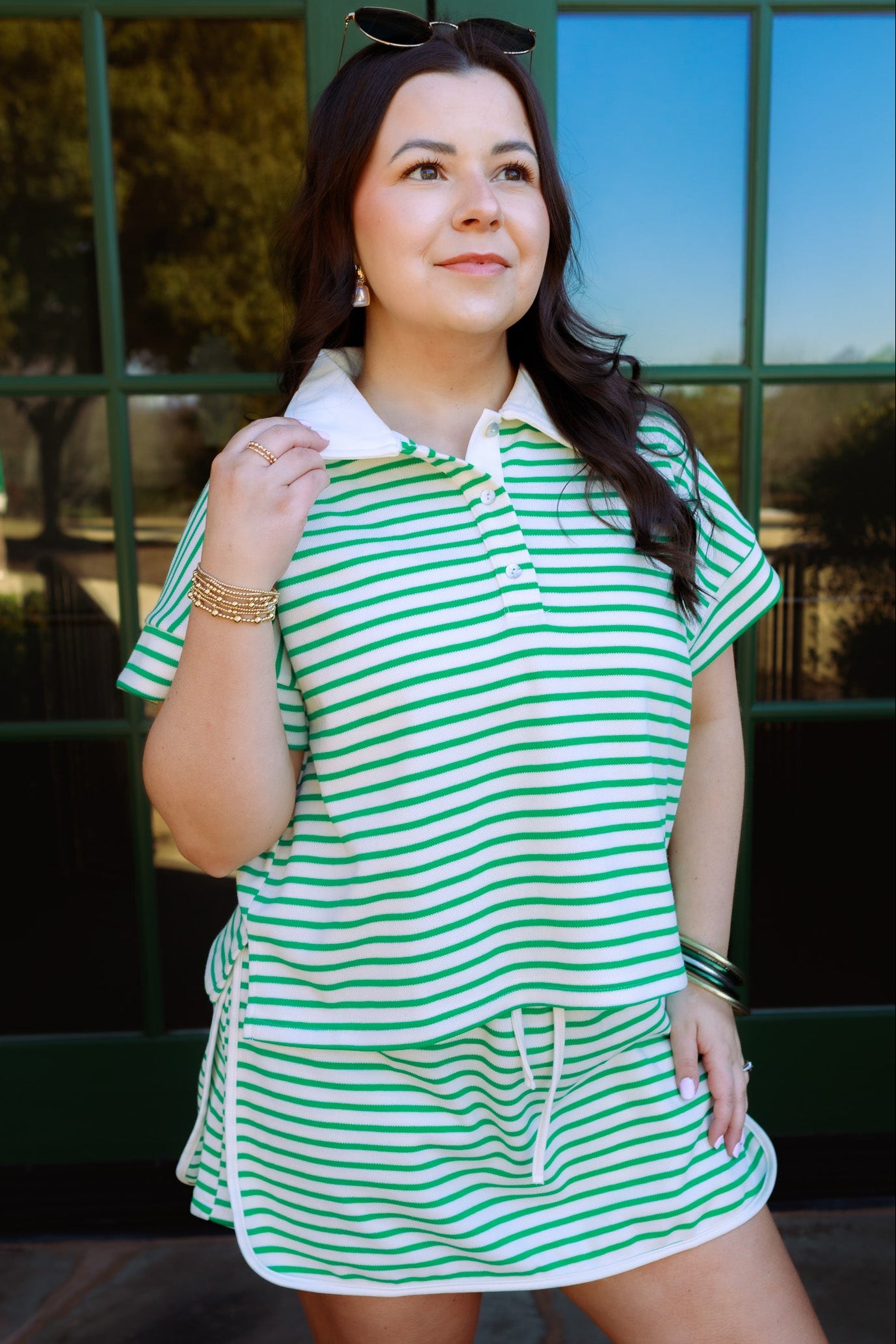 Striped Knit Drawstring Skort Set